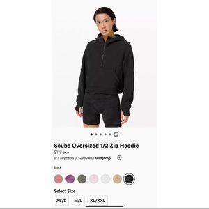 NWOT Lululemon Black Scuba Oversized 1/2 Zip Hoodie